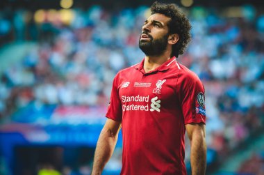 Madrid, İspanya - 01 Mayıs 2019: Mohamed Salah Uefa Şampiyonluğu sırasında