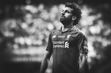 Madrid, İspanya - 01 Mayıs 2019: Mohamed Salah Uefa Şampiyonluğu sırasında