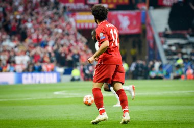 Madrid, İspanya - 01 Mayıs 2019: Mohamed Salah Uefa Şampiyonluğu sırasında