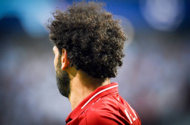 Madrid, İspanya - 01 Mayıs 2019: Mohamed Salah Uefa Şampiyonluğu sırasında