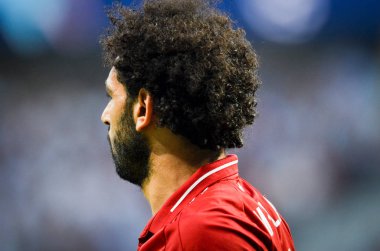 Madrid, İspanya - 01 Mayıs 2019: Mohamed Salah Uefa Şampiyonluğu sırasında