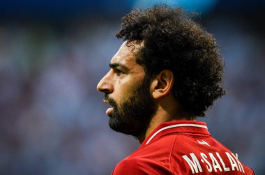 Madrid, İspanya - 01 Mayıs 2019: Mohamed Salah Uefa Şampiyonluğu sırasında