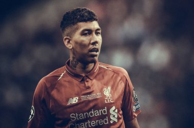 Madrid, İspanya - 01 Mayıs 2019: Roberto Firmino Uefa Cha sırasında