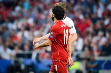Madrid, İspanya - 01 Mayıs 2019: Mohamed Salah Uefa Şampiyonluğu sırasında