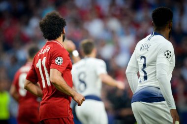Madrid, İspanya - 01 Mayıs 2019: Mohamed Salah ve Danny Rose