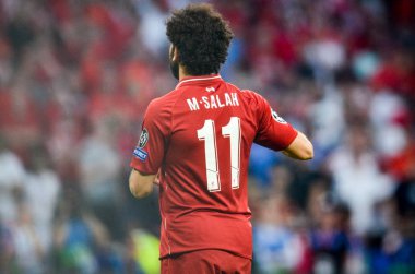 Madrid, İspanya - 01 Mayıs 2019: Mohamed Salah Uefa Şampiyonluğu sırasında