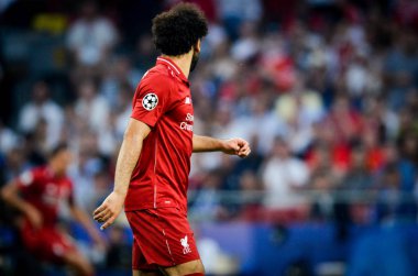 Madrid, İspanya - 01 Mayıs 2019: Mohamed Salah Uefa Şampiyonluğu sırasında
