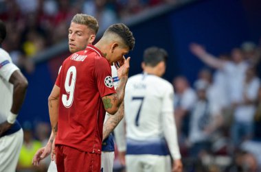 Madrid, İspanya - 01 Mayıs 2019: Roberto Firmino Uefa Cha sırasında