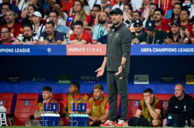 Madrid, İspanya - 01 Mayıs 2019: Jurgen Klopp uefa sırasında oyuncu