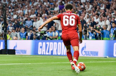 Madrid, İspanya - 01 Mayıs 2019: Trent Alexander-Arnold oyuncusu Durin