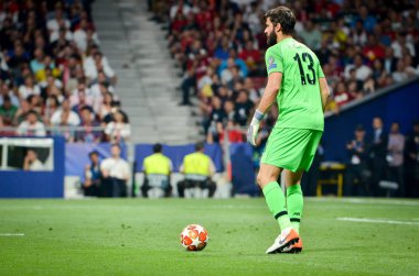 Madrid, İspanya - 01 Mayıs 2019: Uefa Cham sırasında Alisson oyuncu