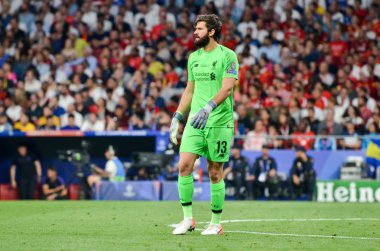 Madrid, İspanya - 01 Mayıs 2019: Uefa Cham sırasında Alisson oyuncu