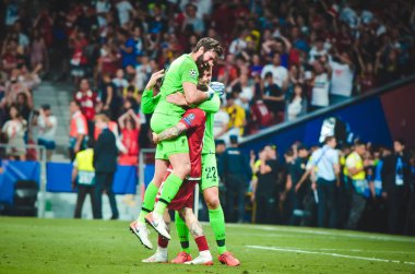 Madrid, İspanya - 01 Mayıs 2019: Liverpool oyuncuları w kutlamak