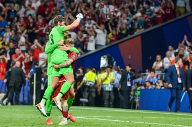 Madrid, İspanya - 01 Mayıs 2019: Liverpool oyuncuları w kutlamak