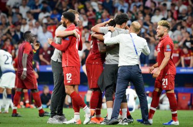 Madrid, İspanya - 01 Mayıs 2019: Liverpool oyuncuları w kutlamak