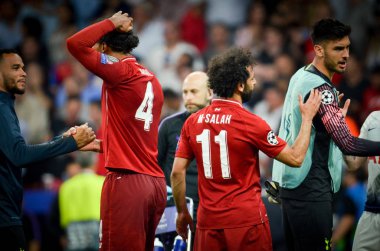 Madrid, İspanya - 01 Mayıs 2019: Liverpool oyuncuları w kutlamak