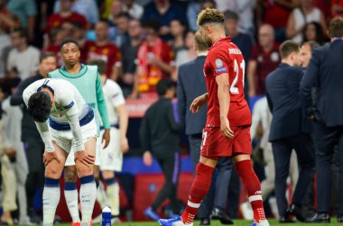 Madrid, İspanya - 01 Mayıs 2019: Liverpool oyuncuları w kutlamak