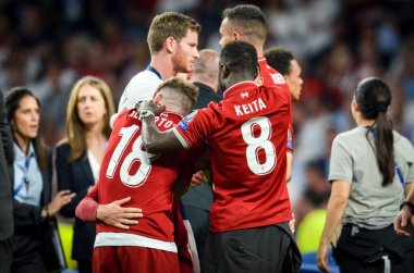 Madrid, İspanya - 01 Mayıs 2019: Liverpool oyuncuları w kutlamak