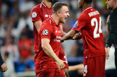 Madrid, İspanya - 01 Mayıs 2019: Xherdan Shaqiri galibiyetini kutladı