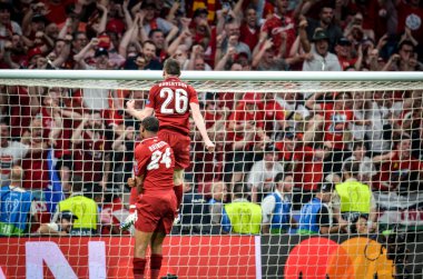 Madrid, İspanya - 01 Mayıs 2019: Rhian Brewster ve Andrew Robertson