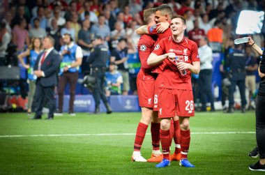 Madrid, İspanya - 01 Mayıs 2019: Liverpool oyuncuları w kutlamak