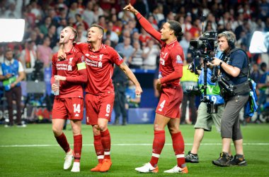 Madrid, İspanya - 01 Mayıs 2019: Liverpool oyuncuları w kutlamak