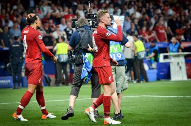 Madrid, İspanya - 01 Mayıs 2019: Liverpool oyuncuları w kutlamak