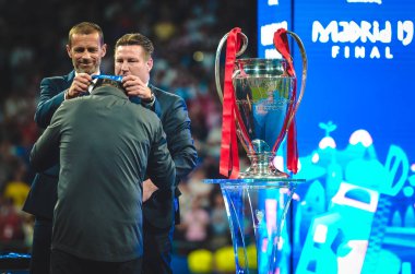 Madrid, İspanya - 01 Mayıs 2019: Jurgen Klopp ve Liverpool oyuncuları 
