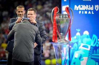 Madrid, İspanya - 01 Mayıs 2019: Jurgen Klopp ve Liverpool oyuncuları 