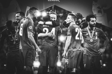 Madrid, İspanya - 01 Mayıs 2019: Liverpool oyuncuları w kutlamak