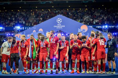 Madrid, İspanya - 01 Mayıs 2019: Liverpool oyuncuları w kutlamak