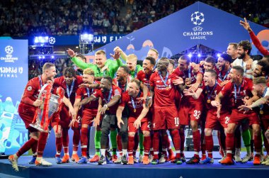 Madrid, İspanya - 01 Mayıs 2019: Liverpool oyuncuları w kutlamak