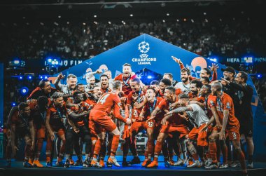 Madrid, İspanya - 01 Mayıs 2019: Liverpool oyuncuları w kutlamak