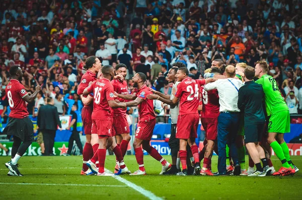 Madrid, Spanien-01 maj 2019: Liverpool spelare firar sina w — Stockfoto