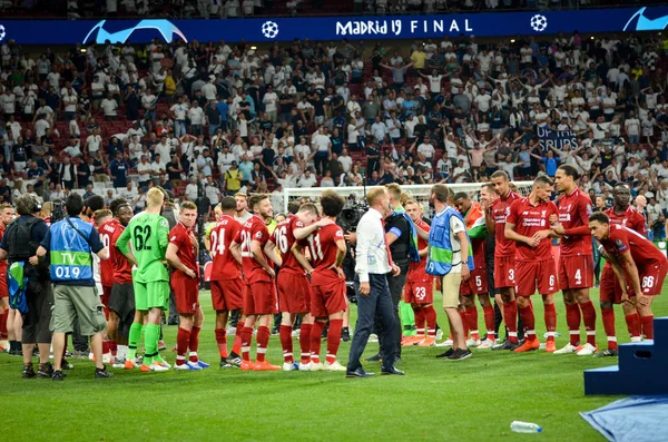 Madrid, Spanyol - 01 Mei 2019: Liverpool Football Players Corridor — Stok Foto