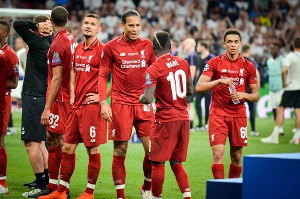 Madryt, Hiszpania-01 maj 2019: Piłkarze w Liverpoolu świętują — Zdjęcie stockowe