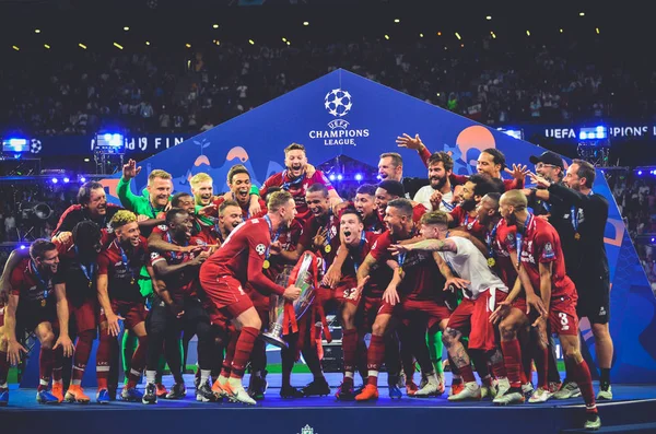 Madrid, Spanien-01 maj 2019: Liverpool spelare firar sina w — Stockfoto