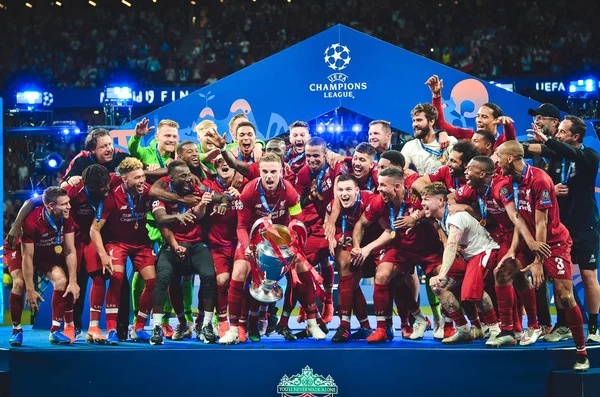 西班牙马德里 - 2019年5月1日：利物浦球员庆祝他们的w — 图库照片