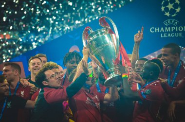 Madrid, İspanya - 01 Mayıs 2019: Liverpool oyuncuları w kutlamak