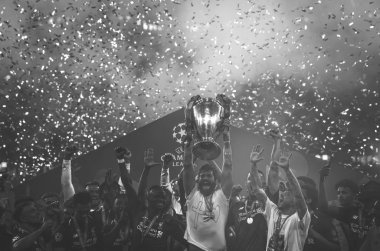 Madrid, İspanya - 01 Mayıs 2019: Liverpool oyuncuları w kutlamak