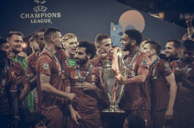 Madrid, İspanya - 01 Mayıs 2019: Liverpool oyuncuları w kutlamak