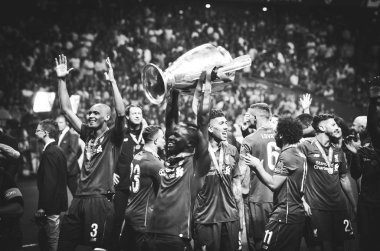 Madrid, İspanya - 01 Mayıs 2019: Sadio Mane ve Liverpool oyuncuları c