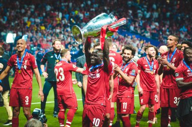 Madrid, İspanya - 01 Mayıs 2019: Sadio Mane ve Liverpool oyuncuları c