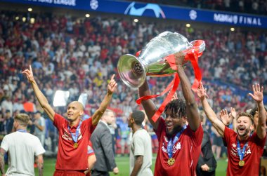 Madrid, İspanya - 01 Mayıs 2019: Divock Origi galibiyetini kutladı