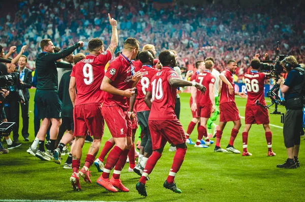 Madrid, Spanien-01 maj 2019: Liverpool spelare firar sina w — Stockfoto