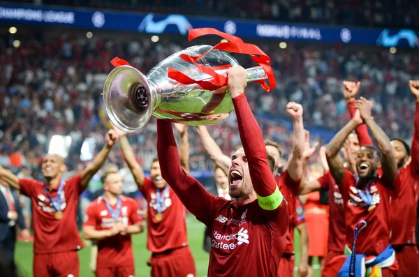 Madrid, Spain - 01 MAY 2019: Jordan Henderson celebrate winning — Stock Photo, Image