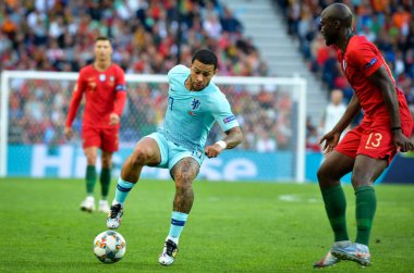 Porto, Portuglal - 09 Haziran 2019: Danilo Pereira ve Memphis Dep