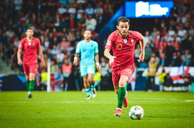 Porto, Portuglal - 09 Haziran 2019: Bernardo Silva oyuncu sırasında t