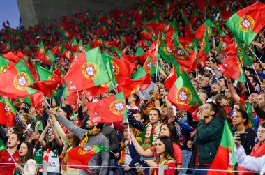 Porto, Portuglal - 09 Haziran 2019: Portekizli taraftarlar te destek