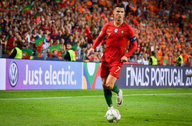 Porto, Portuglal - 09 Haziran 2019: Cristiano Ronaldo oyuncu durin
